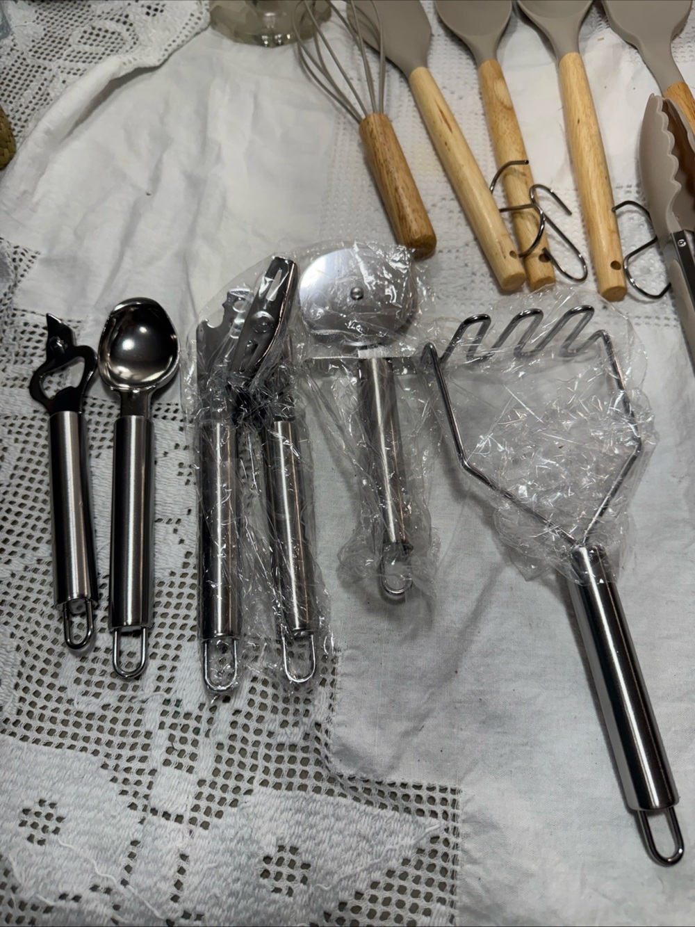 Neutral Beige Silicone & Wood Kitchen Utensil Set with Holder - 36 Piece - Picture 4 of 5